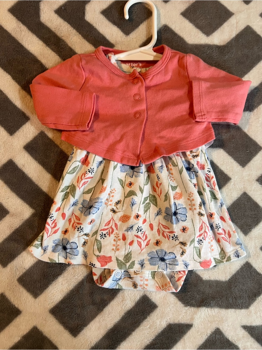 Carter's Coral Cardigan Floral Dress Set